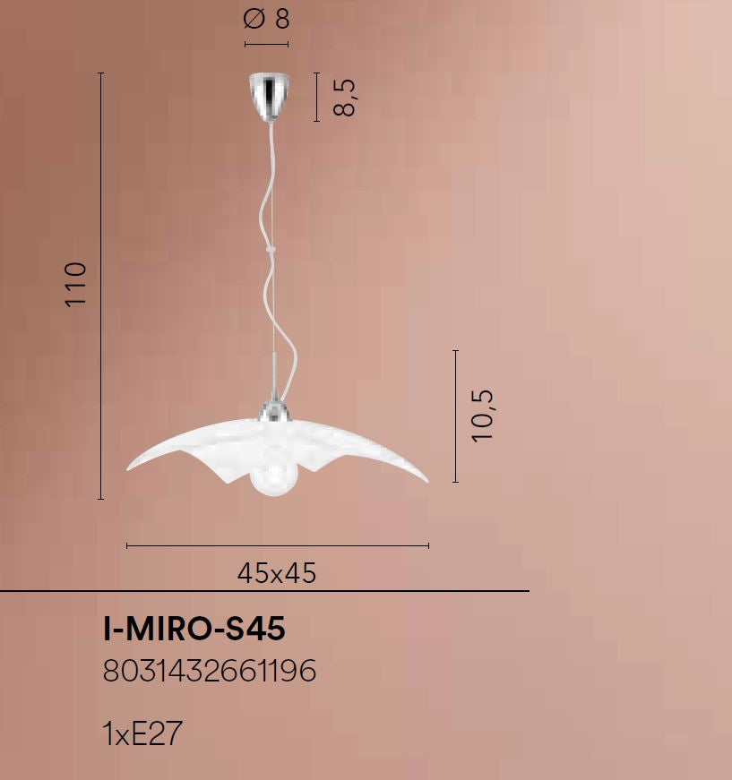 Sospensione in vetro bianco con decoro graniglia 1XE27 non incl. MIRO' Sospensione in vetro bianco con decoro graniglia 1XE27 non incl. MIRO'